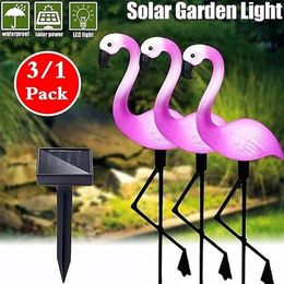 Zonne -krachttuin licht Mooi roze flamingo gazon decor ring landschap lamp waterdichte buiten 220531