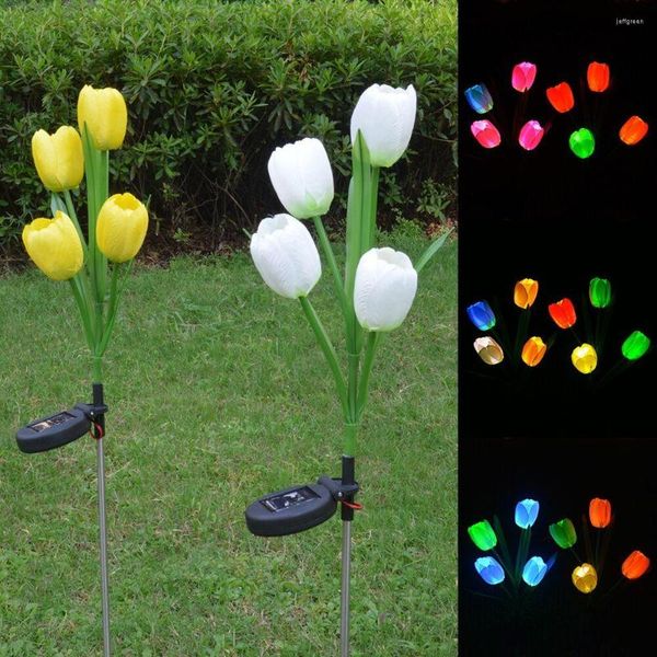 Luces de jardín de energía solar, lámpara de tulipán de flores coloridas, valla impermeable para exteriores, decoración de parque, patio de paisaje