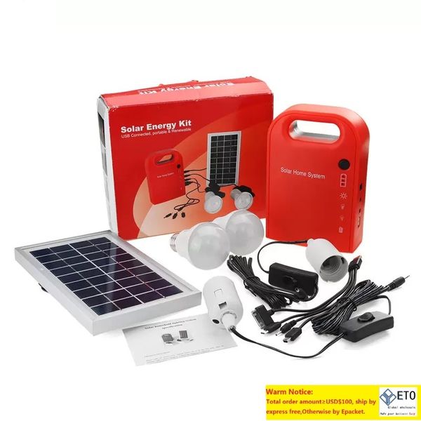 Sistema de energía solar Fuente de alimentación para el hogar Bombilla solar Sistema de iluminación LED Sistema de iluminación LED de carga de emergencia con 2 bombillas