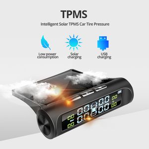 Sistema de Monitor de alarma de presión de neumáticos de coche TPMS de energía Solar, sistemas de alarma de seguridad para automóviles, advertencia de temperatura de presión de neumáticos