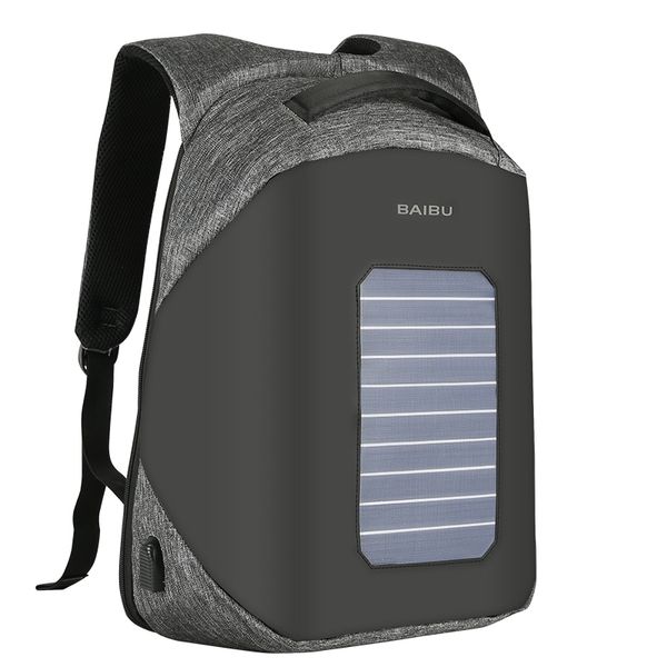Sac à dos anti-vol à énergie solaire avec sac de bouteille de panneau solaire Les hommes et les femmes accueillent un sac à dos ordinateur portable de 15 pouces Q0705
