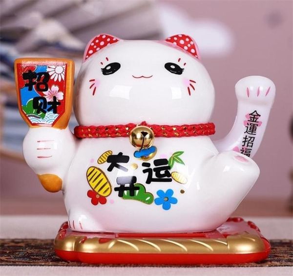 Cerámica con energía solar Gato de la suerte Maneki Neko Sacudiendo el brazo Haciendo señas Gato de la fortuna Decoración del hogar Regalo Riqueza Agitando el brazo Gato T20038820033