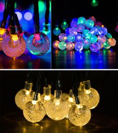 Guirlande lumineuse LED à énergie solaire 30 ampoules Boule de cristal étanche Chaîne de Noël Camping Éclairage extérieur Jardin Fête de vacances 8 modes