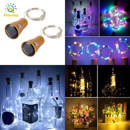 Luces para botellas de vino con energía Solar, 10, 20 luces LED de cobre con corcho, lámpara de hadas para decoración de fiestas, bodas y Navidad