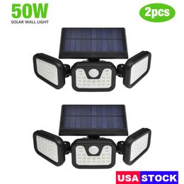 Lámparas de pared para exteriores Lámparas de seguridad solar Luces con sensor de movimiento de 3 cabezales Focos para exteriores ajustables 360ﾰGiratorio IP67 Impermeable Porche Jardín Patio Patio Garaje