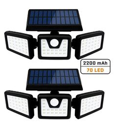 Lampes de sécurité solaires 3 lampes à capteur de mouvement de tête réglables 70 LED projecteurs extérieurs 360 ° rotatifs IP65 étanches pour porche