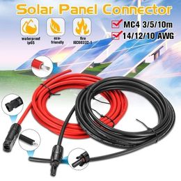 Cable de extensión del Panel Solar, 1 par, conector de cable fotovoltaico negro + rojo, Cable fotovoltaico de cobre 10/12/14 AWG