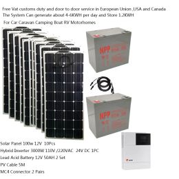 Kit de panneaux solaires solaires complet avec batterie 3000W 220V 110V, onduleur hybride 1000W, système hors réseau, 2hp, Camping-Car, caravane