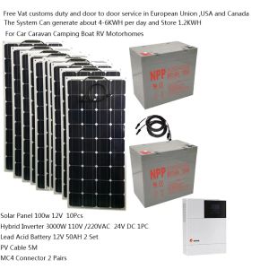 Kit op zonne-energie, compleet met batterij, 3000 W, 220 V, 110 V, zonnepaneel, 1000 W, hybride omvormer, off-grid-systeem, 2 pk, kampeerauto, caravan