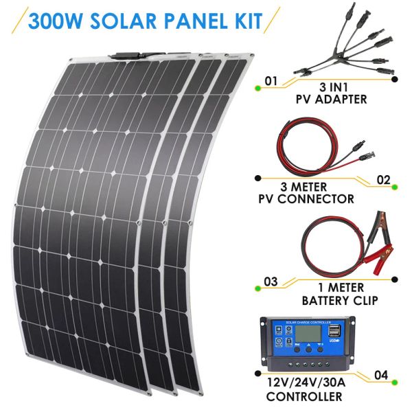 Sistema Solar, generador de energía de 300w, 200w, fuera de la red, cargador de batería para exteriores, Kit completo de 12v para cochera doméstica