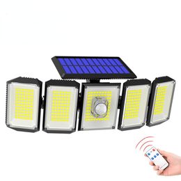 Réverbère solaire détecteur de mouvement lampe extérieure 5 têtes 300 LED étanche 360 ° réglable lumières de sécurité solaires grand Angle