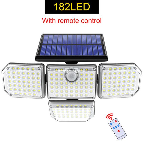 Farola solar para exteriores 182/112 Lámpara de pared LED con cabezales ajustables Luz de inundación de seguridad IP65 a prueba de agua