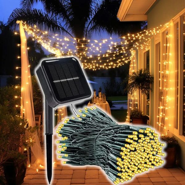 Lumières de fée à LED solaire Garland Festoon Outdoor Sunlight Powered imperroproping lampes Christmas Garden Party Decor