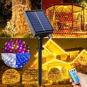Guirlande lumineuse solaire 1,5x1,5M 3x2M LED s Net lampes IP65 minuterie étanche Dimmable LED maille lumières noël pour jardin Patio lampe clignotante