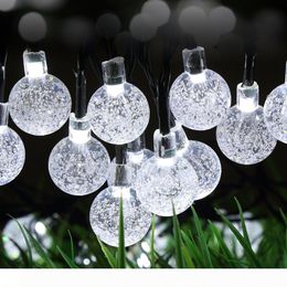 Luces de cadena solares 20 pies 30 LED Bola de cristal blanco Impermeable Outdoo Powered Globe Fairy Light para Garden Home