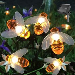 Zonne -touwverlichting 20 LED Outdoor Waterdichte simulatie Honingbijen Decor voor tuin Kerstmis Decoraties Warm Wit Wit Wit