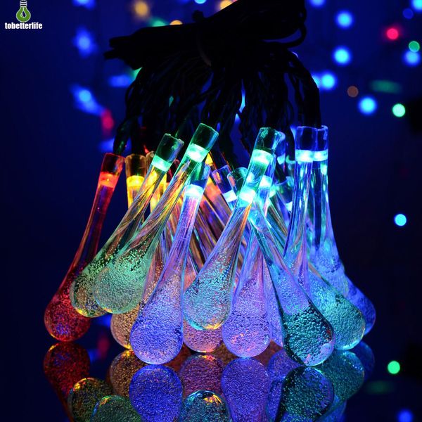 Guirlande lumineuse solaire 30 LED boule de cristal goutte d'eau étanche 8 Mode d'éclairage pelouse jardin pour les vacances de Noël