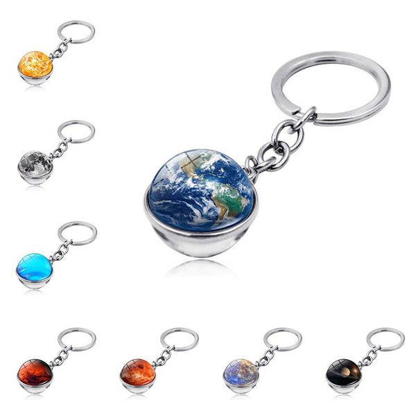 Système solaire Double face boule de verre porte-clés pendentif lune terre Mars porte-clés voiture sac décoration métal porte-clés