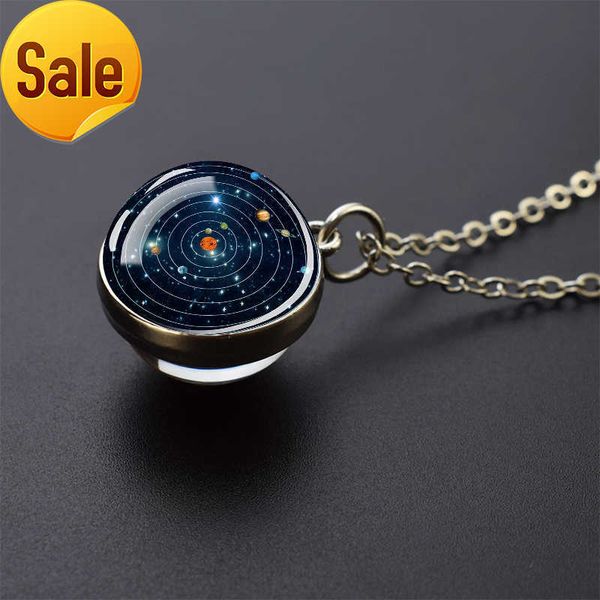 Système solaire planète argenté 20 MM boule de verre pendentif bijoux lune terre Jupiter mercure Neptune voie lactée hommes femmes collier