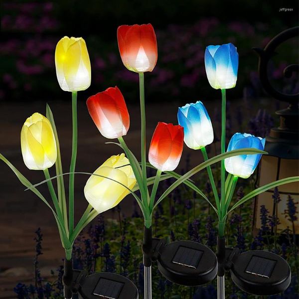 Luces solares de jardín de tulipanes para exteriores IP65, lámparas impermeables para césped con flores para camino, Patio de verduras, decoración de boda