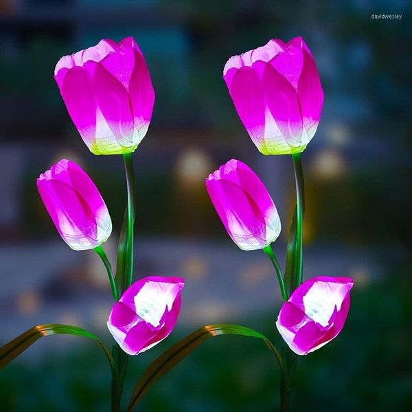 Tulipanes solares Simulación Lámpara de pie LED Césped Energía Luces al aire libre Rosa Patio Flor Luz Jardín Decorativo