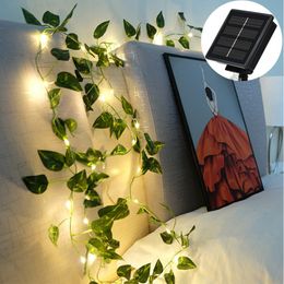 Solar Vine String Lights Outdoor Water Resistant Ivy Lights Led Artificial Rattan Green Plant Decoratie Maple Leaf Garland Lamp