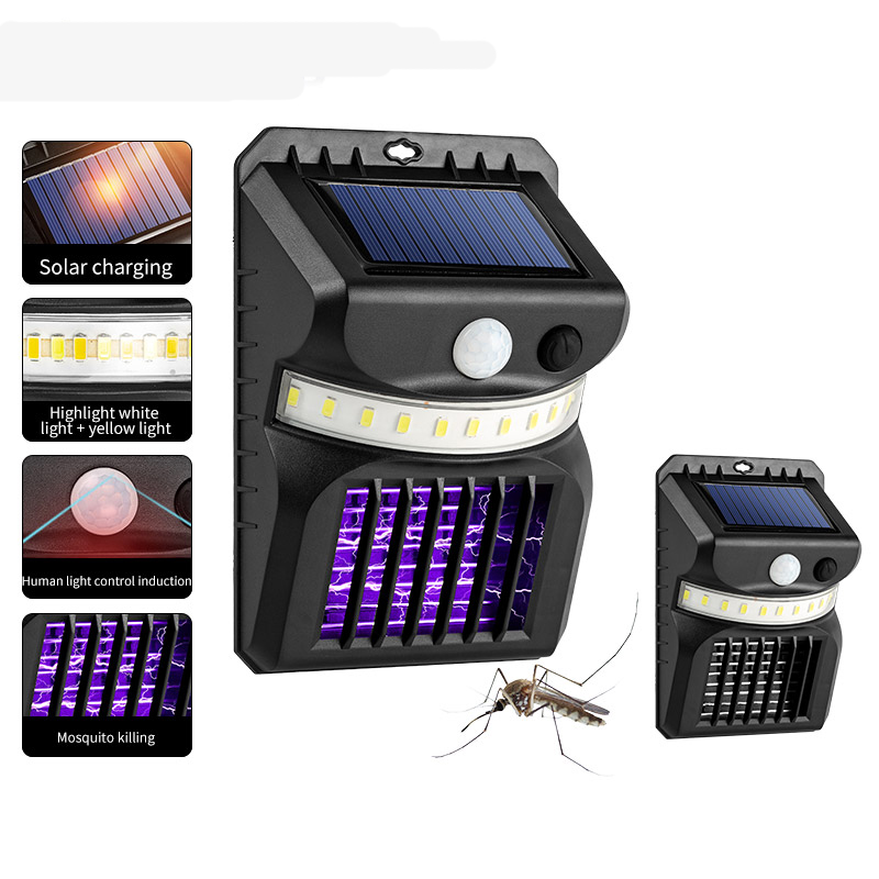Lampada da parete solare Mosquito Killer Lights Fly Bug Insetto Zapper Killer Sensore di movimento 3 modalità Impermeabile per giardino esterno