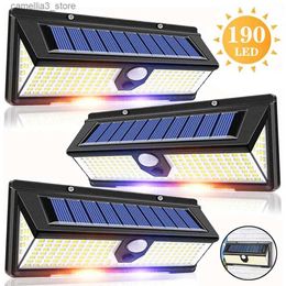 Solar Wall Lights 1/2/3 pièces appliques solaires 190LED lampe murale solaire extérieure capteur de mouvement PIR lampadaire solaire étanche applique murale de jardin Q231109