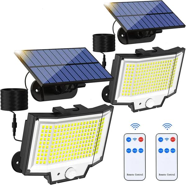 Luces solares de pared 200led Panel separado para exteriores luces de seguridad de inundación alimentadas por energía Solar con control remoto IP65 luces de calle impermeables LL