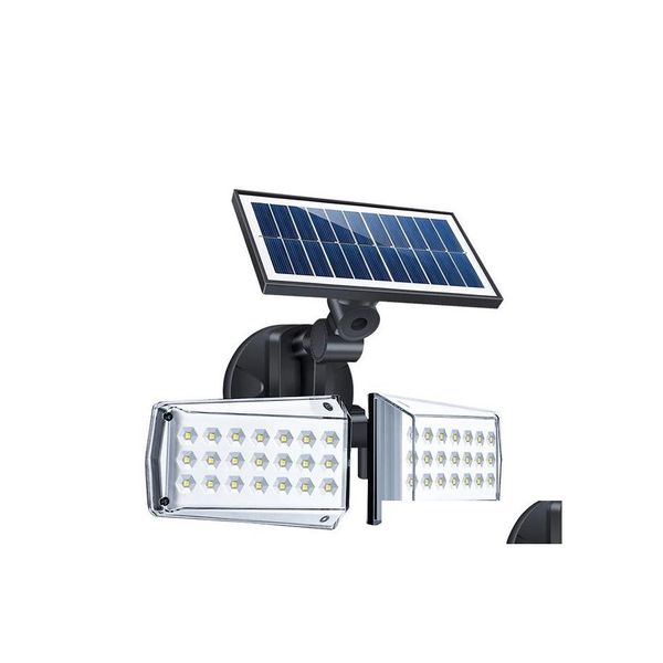 Appliques solaires 20W 42Led 80Cob Double tête lumière Ip65 lampe étanche Radar micro-ondes Induction rotative Garde extérieure Dhdrs