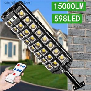 Wandlampen op zonne-energie 598LED-zonneverlichting Buitentuin 15000 lumen Verlichting Huis Tuin Wandlamp Waterdicht Bewegingssensor 713COB Straatverlichting op zonne-energie Q231113