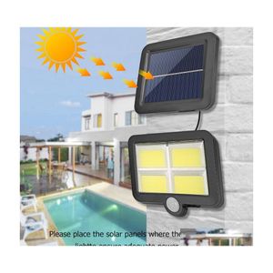 Lampes murales solaires Cob 100/108/120 / 128Led Lampe Lumière Jardin extérieur Capteur de mouvement Pir Projecteurs Sécurité Drop Delivery d'urgence Lig Dhhe7