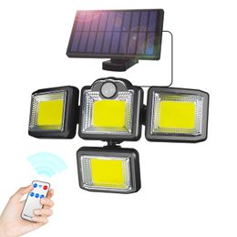 Appliques murales solaires extérieures 192 LED lumière de sécurité solaire capteur de mouvement extérieur avec câble de 5 m 3 modes 4 têtes réglables IP65 étanche jardin garage