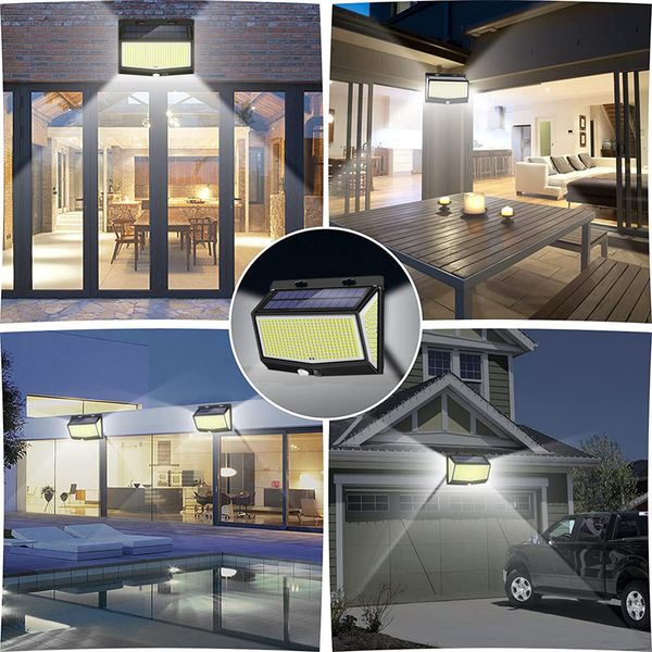 Luces de pared solares al aire libre 468 LED 1/2/4 Pack Sensor de movimiento solar con 3 modos de iluminación Seguridad impermeable para jardín