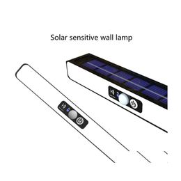 Appliques murales solaires extérieures longue bande 20 cm panneau d'affichage lumière capteur de mouvement Pir lampe d'escalier étanche livraison directe éclairage Re capable Ener Dh3Un