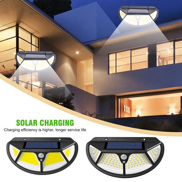 Colectores solares de luces con Sensor de movimiento al aire libre, 102LED, 3 modos de trabajo, farola de seguridad para jardín, valla, patio, camino de garaje