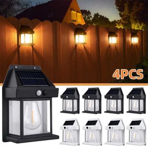 Wandlampen op zonne-energie Wandlampen op zonne-energie Buiten Waterdicht 4-pack Hek LED-wolfraamgloeilamp Zonne-energie Verlichting voor buiten Patio Tuin Veranda Q231109