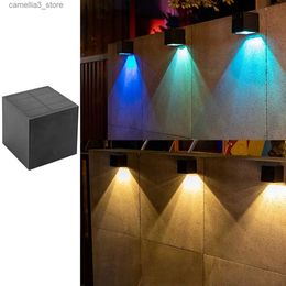 Appliques murales solaires Carré Led Lampe Murale Solaire Extérieure Étanche 2 Modes Clôture de Pont Patio Escalier Paysage Cour Allée Chemin Jardin Lumière Solaire Q231109