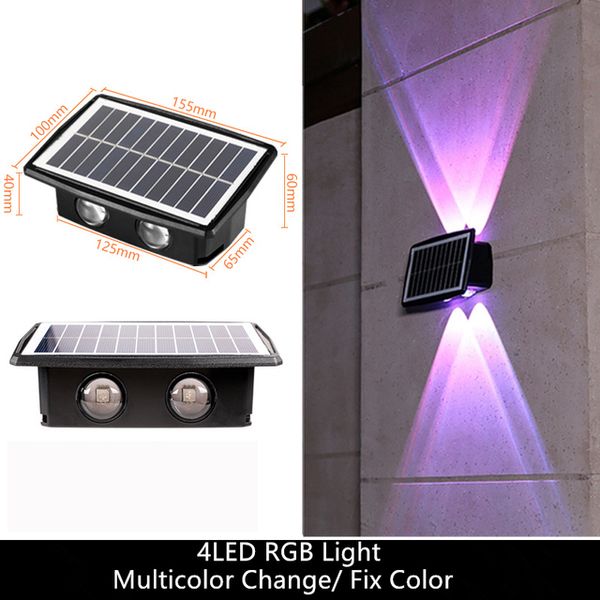 Luces de pared solares Bañador de pared 4led 6led 8led Iluminación arriba y abajo Lámpara de pared exterior amarilla cálida blanca colorida para decoración de jardín