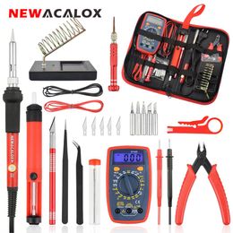 Soldeerijzers NEWACALOX 60W Kit de soldador eléctrico con multímetro digital Bomba de desoldar Herramientas de soldadura 110V/220V Pluma de soldador