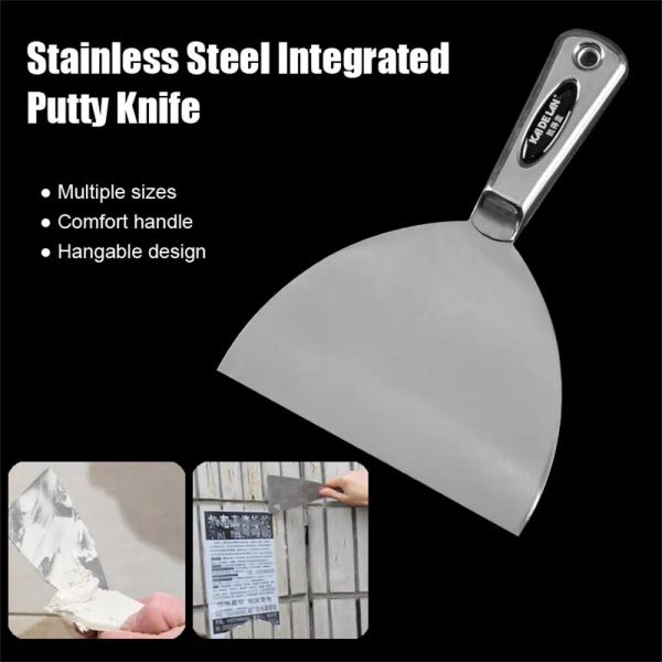 Couteau à mastic intégré en acier inoxydable, spatule à grattoir, outil de peinture pour peintre, pelle à plâtre, spatule propre, outil de construction
