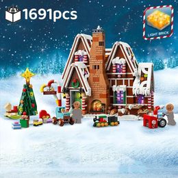 Soldado Santa Claus Casa de pan de jengibre paisaje con luz bloques de construcción ladrillos MOC 10267 Winter Village Kid montaje juguete regalo de Navidad 231121