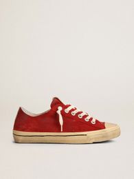 Sole Dirty Shoes Designer Luxe Italiaanse vintage handgemaakte V-Star Ltd Dark Red Suede Sneakers met zilveren metallic leer xx