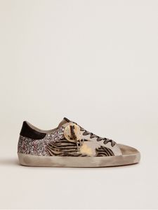 Sole Talage Dirty Chaussures Designer luxueux italien vintage Handmade Super-Star Game EDT Capsule Collection dames Zebra Print Pony Leather et Silver Sequin Sneakers