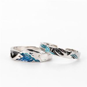 Sole Memory Flying Bird Fish Paar Sweet Romantic Love 925 Sterling Silver Female Resizable Opening Rings Sri412 Y0426