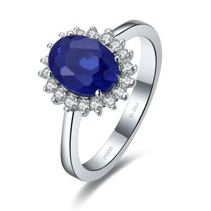 Solid 14 k wit goud au585 1.5CT blauwe ovale vorm fijne diamant verlovingsring uitstekende kerst cadeau voor meisje