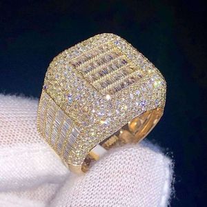 Solid 14k Yellow Gold Championship Ring Full Ice Out Baguette Diamond Ring Real Vvs Moissanite Diamond Ring voor mannen