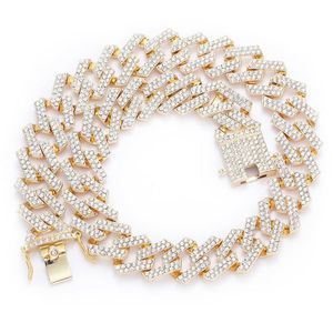 Solide 14 mm Miami Cuban Chain Choker Square Link Collier Gold Couleur Iced Out Diamond Rock Hip Hop Style Men's Jewelry2397