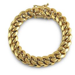 Solid 18k Gold Stainless Steel Mens Thick Heavy Miami Cuban Link Chain Bracelet 8mm-14mm Bracelets Men Punk Curb Chain Double Safety Cl Pxoo