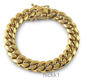 Massief 18k goud roestvrij staal heren dikke zware Miami Cubaanse schakelarmband 8 mm-14 mm armbanden heren punk curb dubbele veiligheidssluiting S4E8